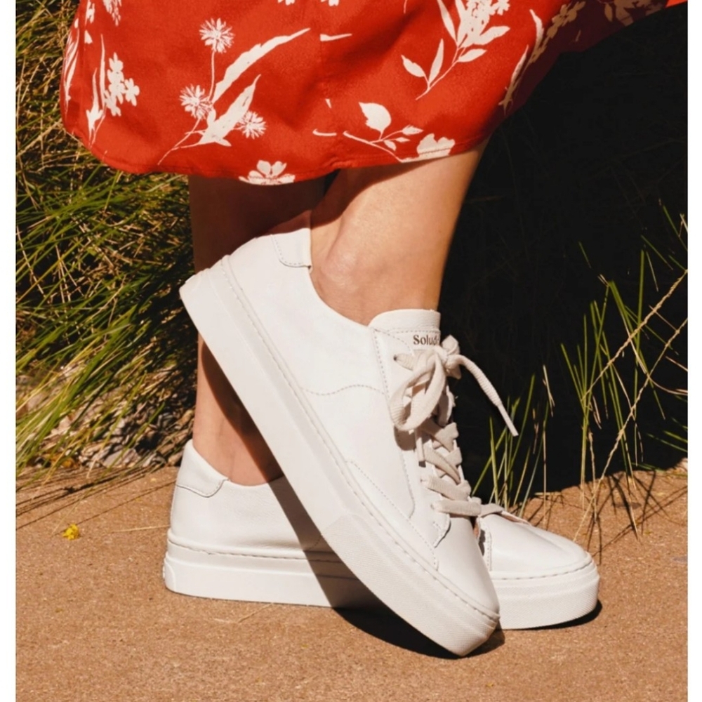 Women's White Platform Size 5 (Fits Sz 4) Leather Sneakers Soludos Ibiza